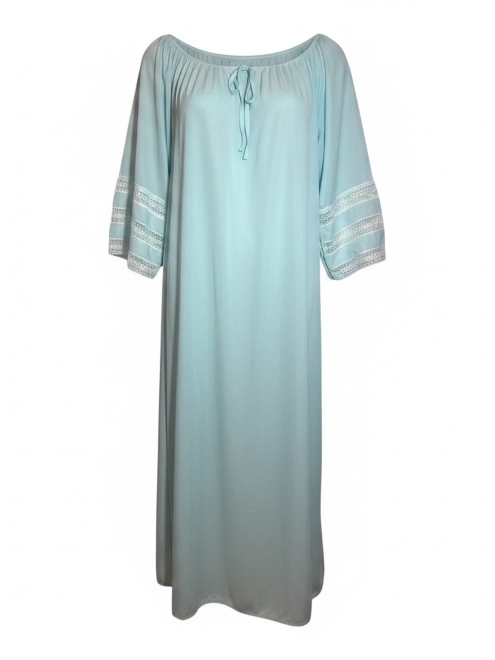 VTG 70's Baby Blue Nylon Lace Trim PEIGNOIR SET Berkliff MED Robe Nightie & Gown